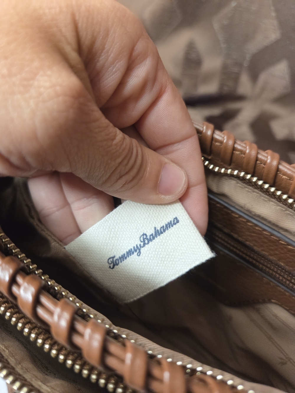 Tommy Bahama Patchwork Leather Crossbody Bag in Brown and Metallic Bronze - Picture 8 of 9